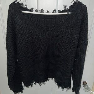 Shein Small V-neck Drop Shoulder Distressed Edge Sweater